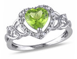 1.30 Carat (ctw) Peridot Heart Promise Ring in Sterling Silver with Accent Diamonds
